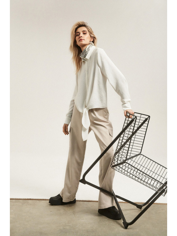 Moodo Риза с дълги ръкави и връзване бяла Moodo