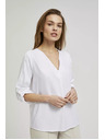 Moodo Риза с V-образно деколте и навити ръкави бяла Moodo