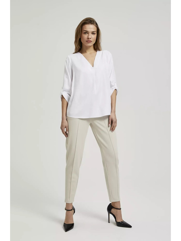 Moodo Риза с V-образно деколте и навити ръкави бяла Moodo