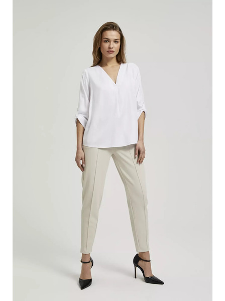 Moodo Риза с V-образно деколте и навити ръкави бяла Moodo