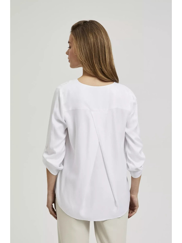 Moodo Риза с V-образно деколте и навити ръкави бяла Moodo