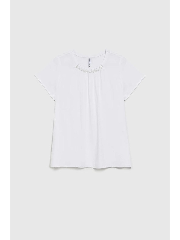 Moodo Бяла риза с декорация с мъниста на деколтето Moodo