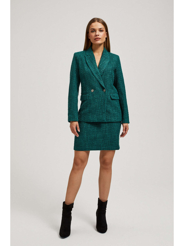 Moodo Пола в туид стил с декоративни копчета в смарагдово Moodo