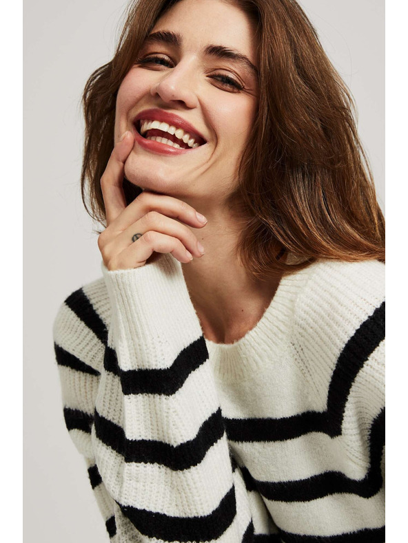 Moodo Перлено-черен суитшърт с райета и кръгло деколте Moodo