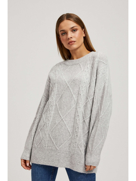 Moodo Суитшърт с декоративен плетен десен светлосив Moodo