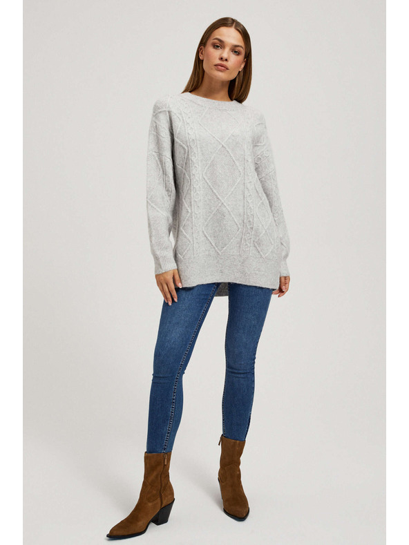 Moodo Суитшърт с декоративен плетен десен светлосив Moodo