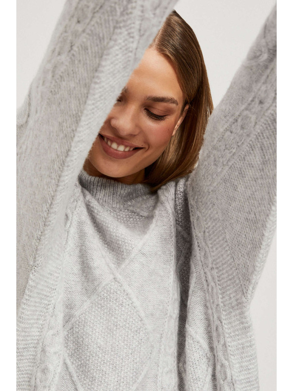 Moodo Суитшърт с декоративен плетен десен светлосив Moodo