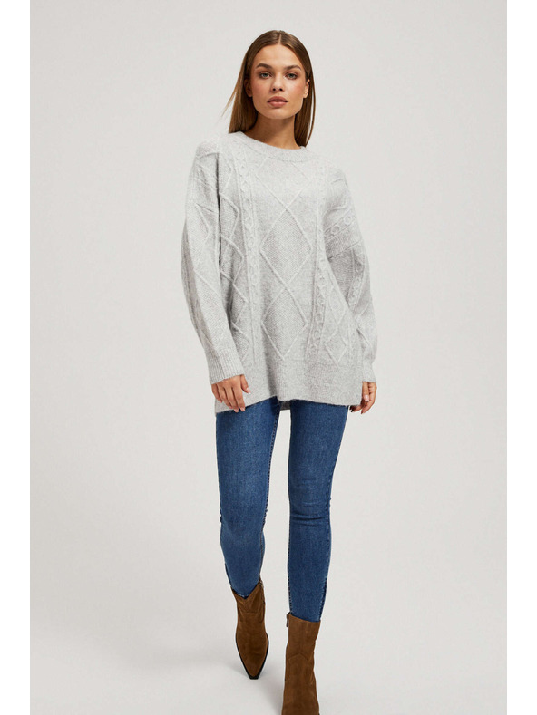 Moodo Суитшърт с декоративен плетен десен светлосив Moodo