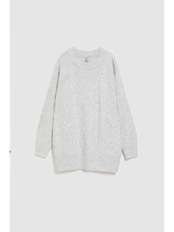 Moodo Суитшърт с декоративен плетен десен светлосив Moodo