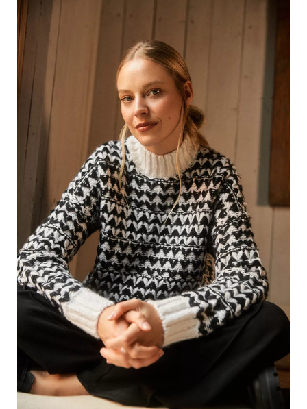 Moodo Суитшърт с висока яка черно-бял Moodo