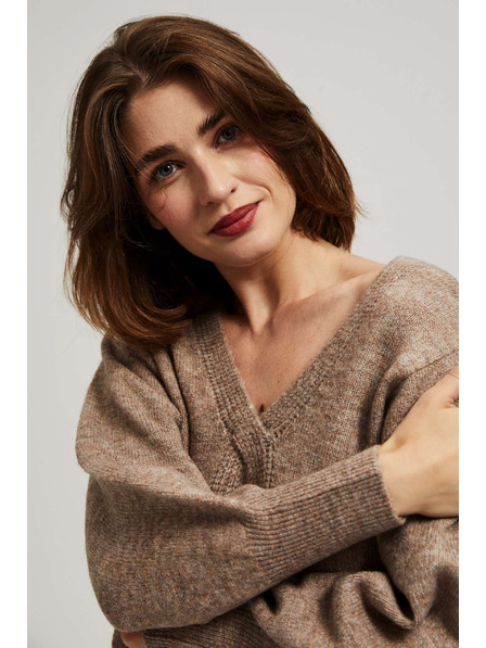 Moodo Суитшърт с V-образно деколте в тъмно бежово Moodo