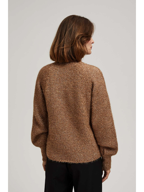 Moodo Суитшърт с висока яка, декориран с метализирана нишка в бежово Moodo