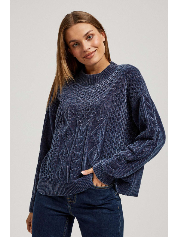 Moodo Тъмносин суитшърт с орнаментна плетка Moodo