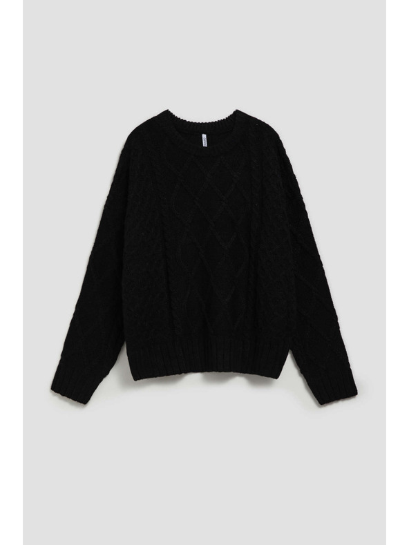 Moodo Черен суитшърт с орнаментна плетка и дълги ръкави Moodo