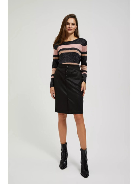 Moodo Черен суитшърт с райета, метална нишка и кръгло деколте Moodo