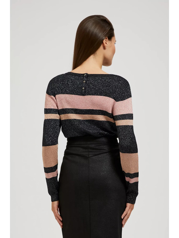 Moodo Черен суитшърт с райета, метална нишка и кръгло деколте Moodo