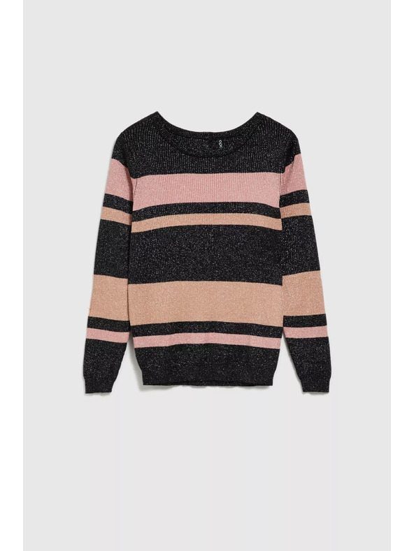 Moodo Черен суитшърт с райета, метална нишка и кръгло деколте Moodo