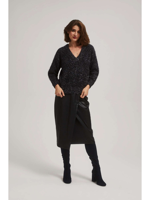 Moodo Суитшърт с V-образно деколте и метална нишка Moodo