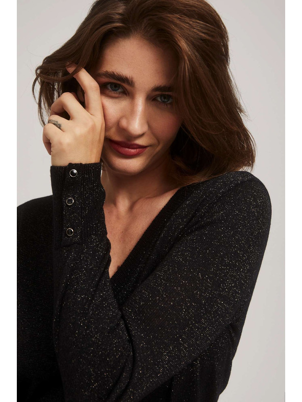 Moodo Черен суитшърт с метално влакно и V-образно деколте Moodo