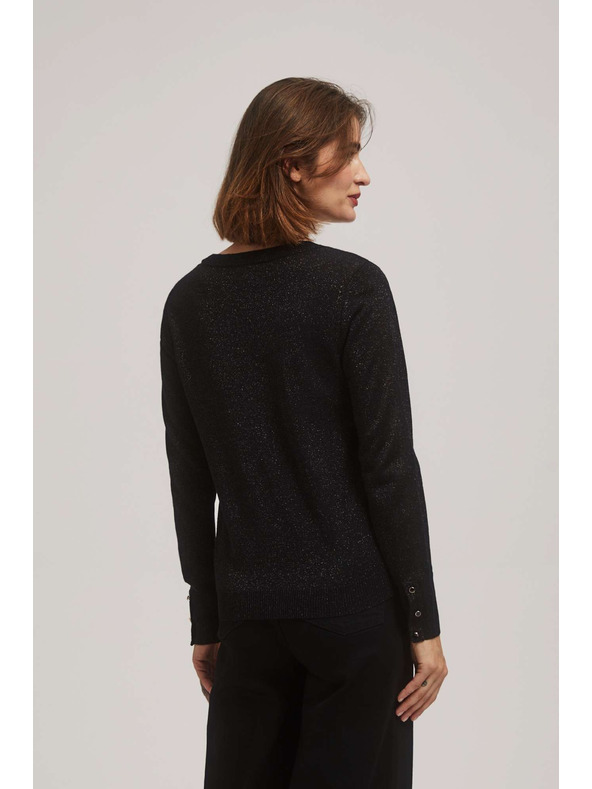 Moodo Черен суитшърт с метално влакно и V-образно деколте Moodo