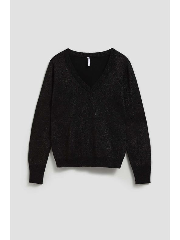 Moodo Черен суитшърт с метално влакно и V-образно деколте Moodo