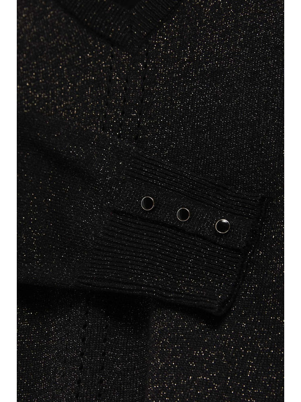 Moodo Черен суитшърт с метално влакно и V-образно деколте Moodo