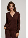 Moodo Кафяв суитшърт с метално влакно и V-образно деколте Moodo