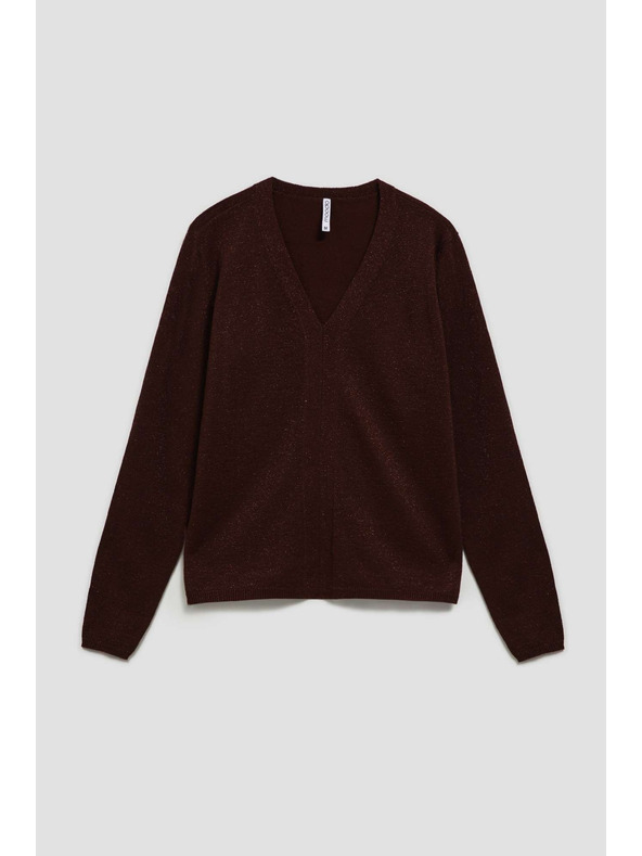 Moodo Кафяв суитшърт с метално влакно и V-образно деколте Moodo