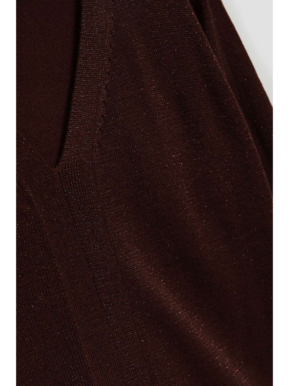 Moodo Кафяв суитшърт с метално влакно и V-образно деколте Moodo