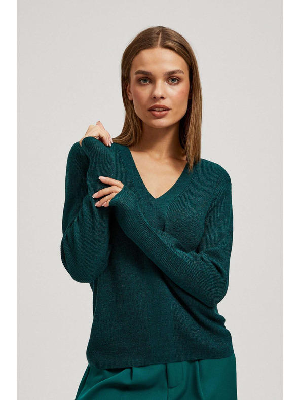 Moodo Прилепнал суитшърт с V-образно деколте в смарагдово Moodo