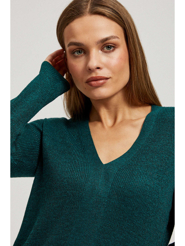 Moodo Прилепнал суитшърт с V-образно деколте в смарагдово Moodo