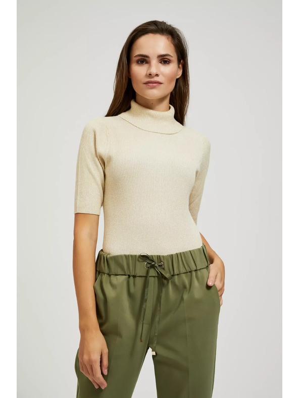 Moodo Пуловер с поло яка, декориран с метален конец в перлен цвят Moodo