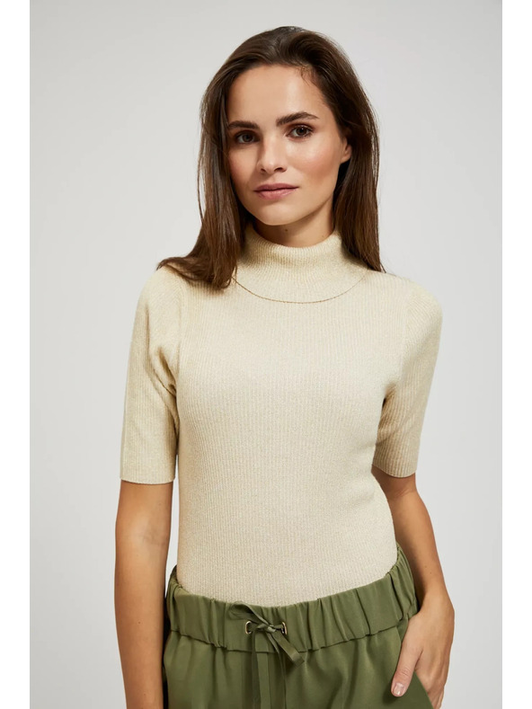 Moodo Пуловер с поло яка, декориран с метален конец в перлен цвят Moodo