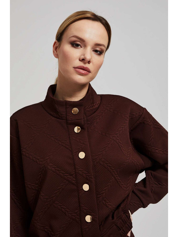 Moodo Суитшърт с декоративни копчета в кафяво Moodo
