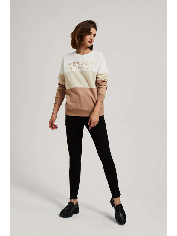 Moodo Пуловер с принт в тъмно бежово Moodo