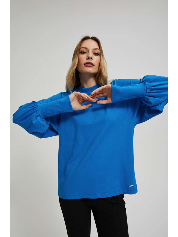 Moodo Блуза с обемни ръкави в азурено синьо Moodo
