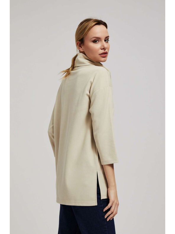 Moodo Суитшърт с широко поло яка в пясъчен цвят Moodo