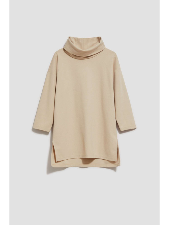 Moodo Суитшърт с широко поло яка в пясъчен цвят Moodo