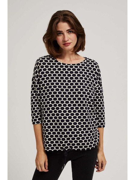 Moodo Бяла и тъмносиня блуза с геометричен десен Moodo