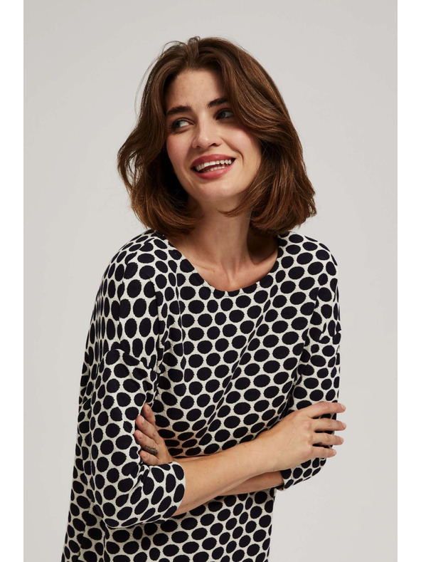 Moodo Бяла и тъмносиня блуза с геометричен десен Moodo