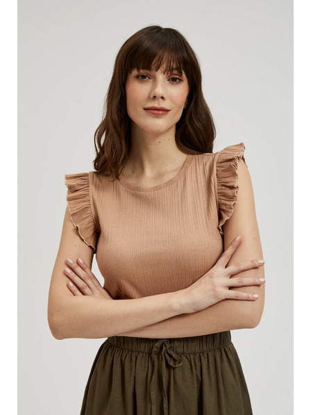 Moodo Ребрест топ с волан на рамото в бежово Moodo