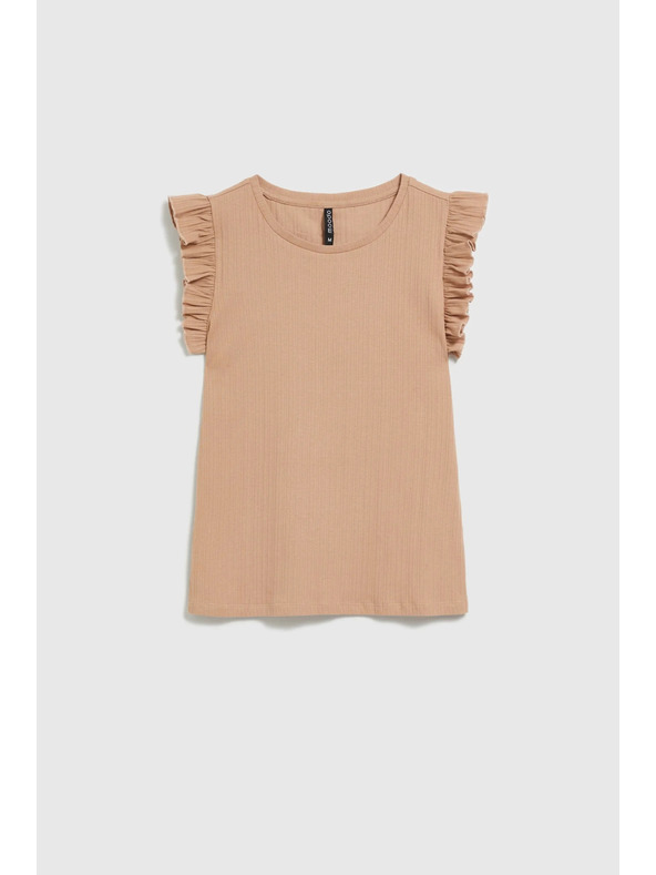 Moodo Ребрест топ с волан на рамото в бежово Moodo