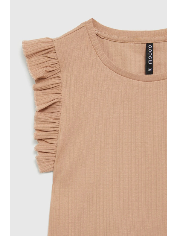 Moodo Ребрест топ с волан на рамото в бежово Moodo