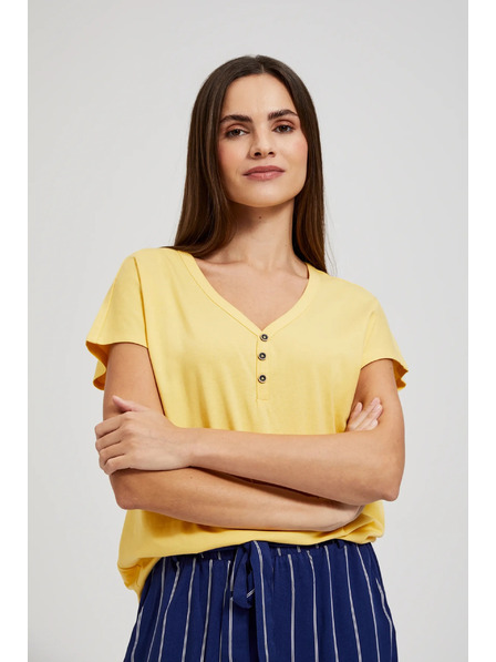 Moodo Жълта тениска с копчета на деколтето Moodo