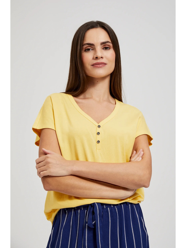 Moodo Жълта тениска с копчета на деколтето Moodo