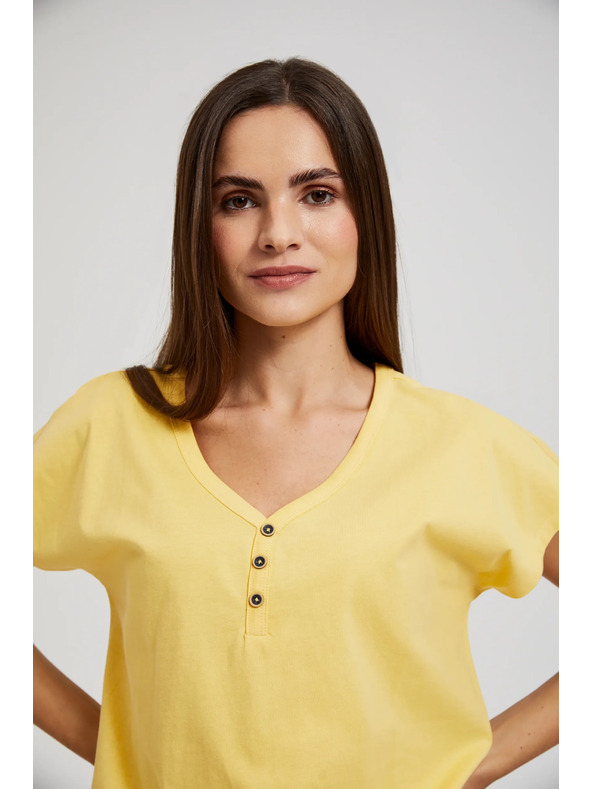 Moodo Жълта тениска с копчета на деколтето Moodo