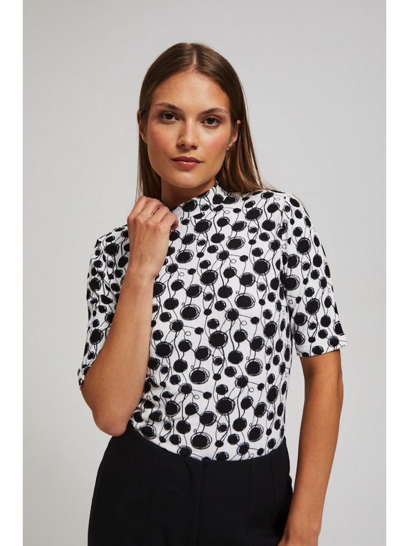 Moodo Щампована блуза с поло яка в перлен цвят Moodo