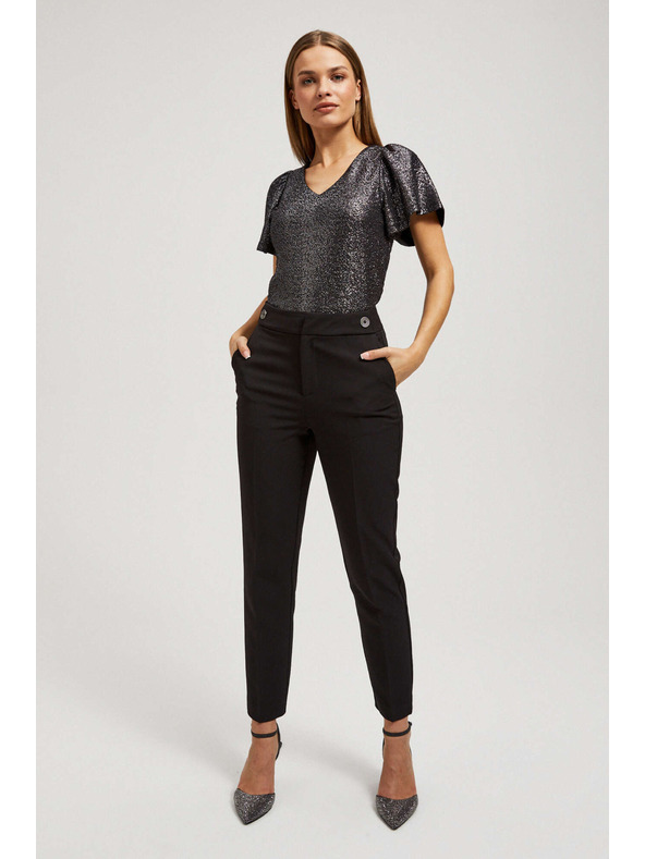 Moodo Блуза с V-образно деколте и надиплени къси ръкави черна Moodo