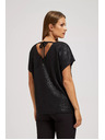 Moodo Елегантна черна блуза с V-образно деколте от лъскав материал Moodo