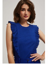 Moodo Ребрена блуза с волан синя Moodo